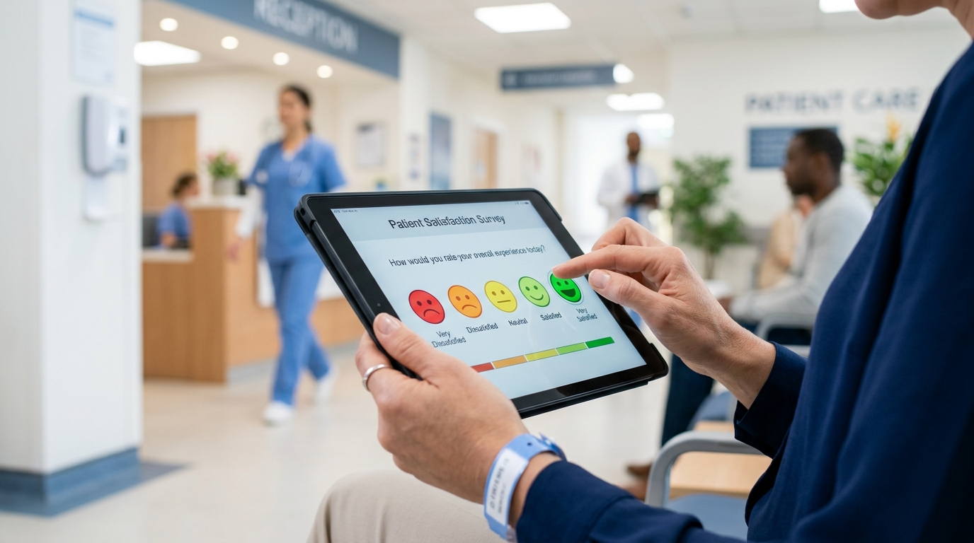 Pasien Mengisi Survei Kepuasan Melalui Tablet