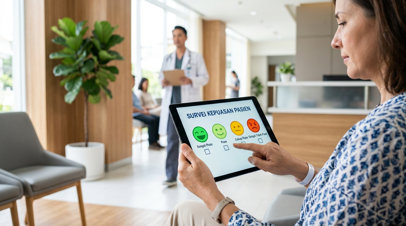 Pasien Mengisi Survei Kepuasan dengan Tablet